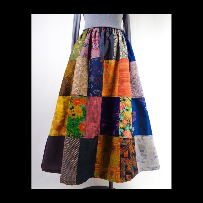 Kimono || patchwork skirt - Skirts - Cotton & Hemp Multicolor