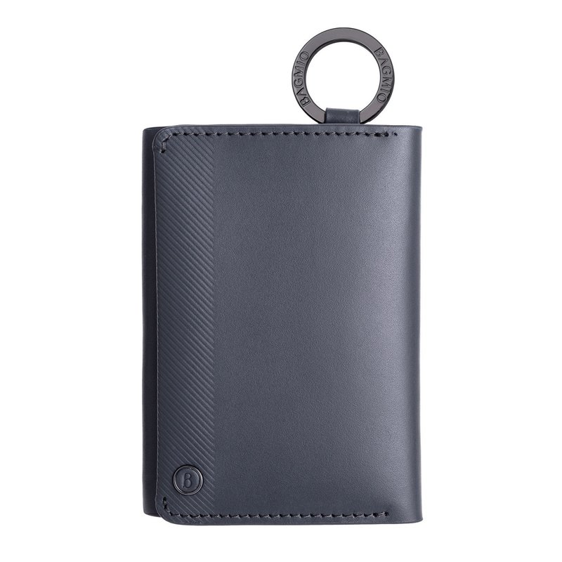 Bagmio | Lock ring | Business card holder | Dark gray | Herringbone details | Genuine leather - Card Holders & Cases - Genuine Leather Gray