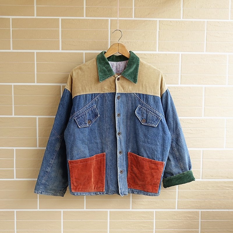 │Slowly│ retro splicing -..... │vintage retro vintage denim jacket literary whims street - Men's Coats & Jackets - Other Materials Multicolor