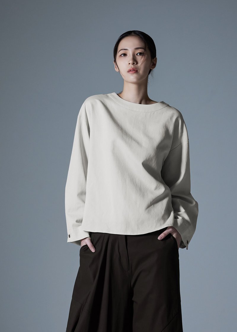 長帶後釦上衣 - 女上衣/長袖上衣 - 其他人造纖維 卡其色