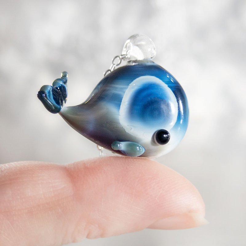 Blown Glass Necklace: The Tiny Whale - Necklaces - Glass Blue