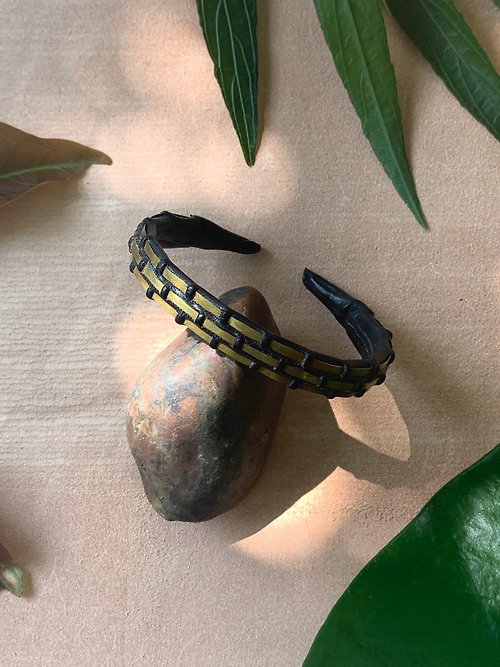 papacraft Woven Brass Cuff (triple-bone) (unique, handmade, leather bracelet)
