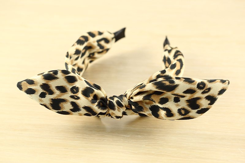 **Leopard print rabbit ear bow wide headband** - Headbands - Other Man-Made Fibers 