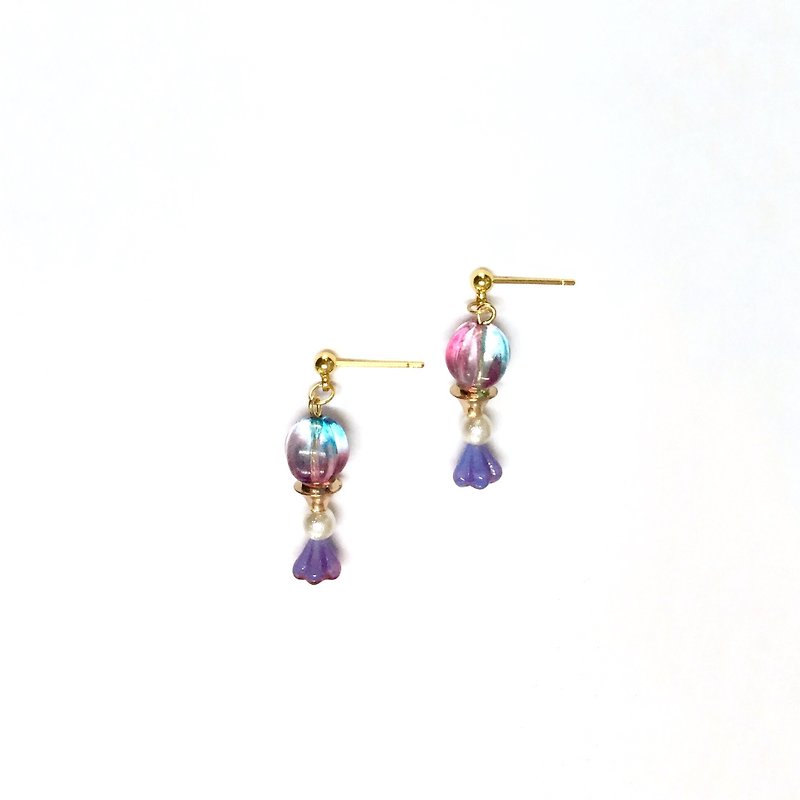 [Ruosang] Amusement Park I. Blue-purple system. Czech crystal. Imported 18k gold-plated ear studs. Earrings/painless Clip-On. - ต่างหู - แก้ว สีม่วง