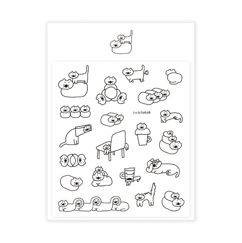 現貨 - 韓國 SUSSTORE - 自在休憩的貓 可重複黏貼透明貼紙 - 貼紙 - 其他材質 白色
