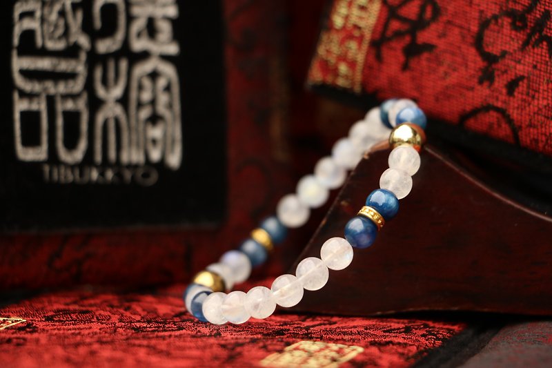 原礦月光石手珠 藍晶石隔珠 客製化串珠設計 飾品手鍊 手環 佛珠 - 手鍊/手鐲 - 半寶石 