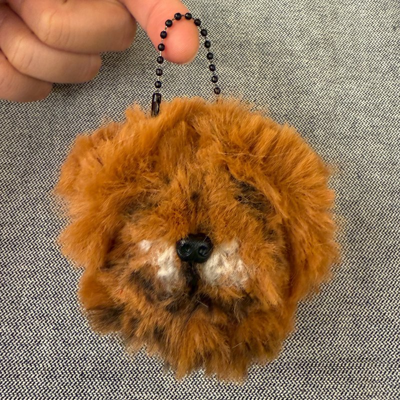 鬆獅犬狗頭吊飾8cm-毛根扭扭棒手作吊飾/毛料娃娃 - 公仔/玩偶 - 其他材質 咖啡色