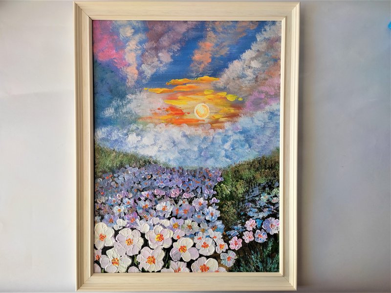 掛畫 白花 山水畫 牆飾 夕陽 客堂掛畫 喬遷禮物 結婚禮物 - 壁貼/牆壁裝飾 - 壓克力 多色