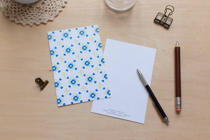 Patterntone blue and white series flower tile postcard - การ์ด/โปสการ์ด - กระดาษ สีน้ำเงิน