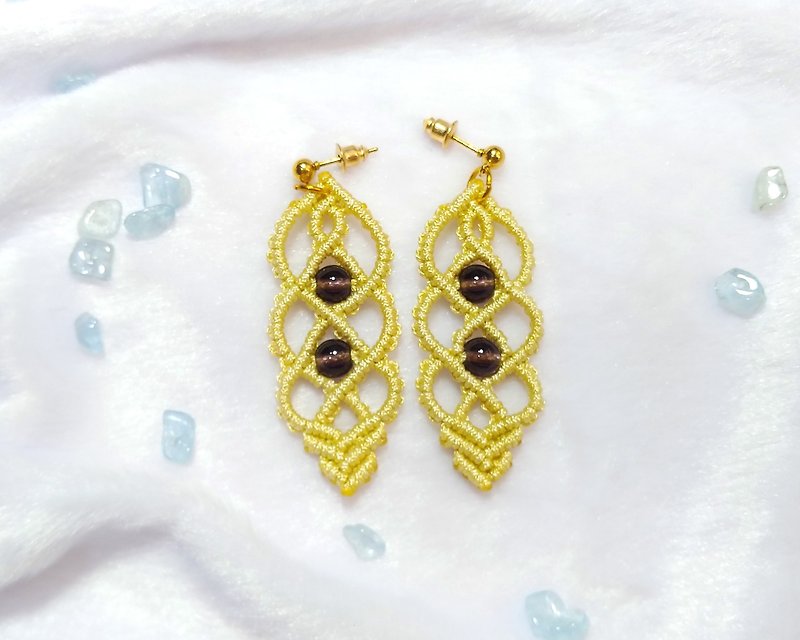 E012-Hand-woven rotating pattern earrings purple glaze crystal - Earrings & Clip-ons - Nylon Yellow