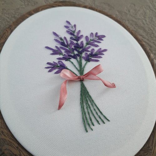 繡圖 罌粟 刺繍絵 ラベンダー 手刺繍 壁飾り - ショップ