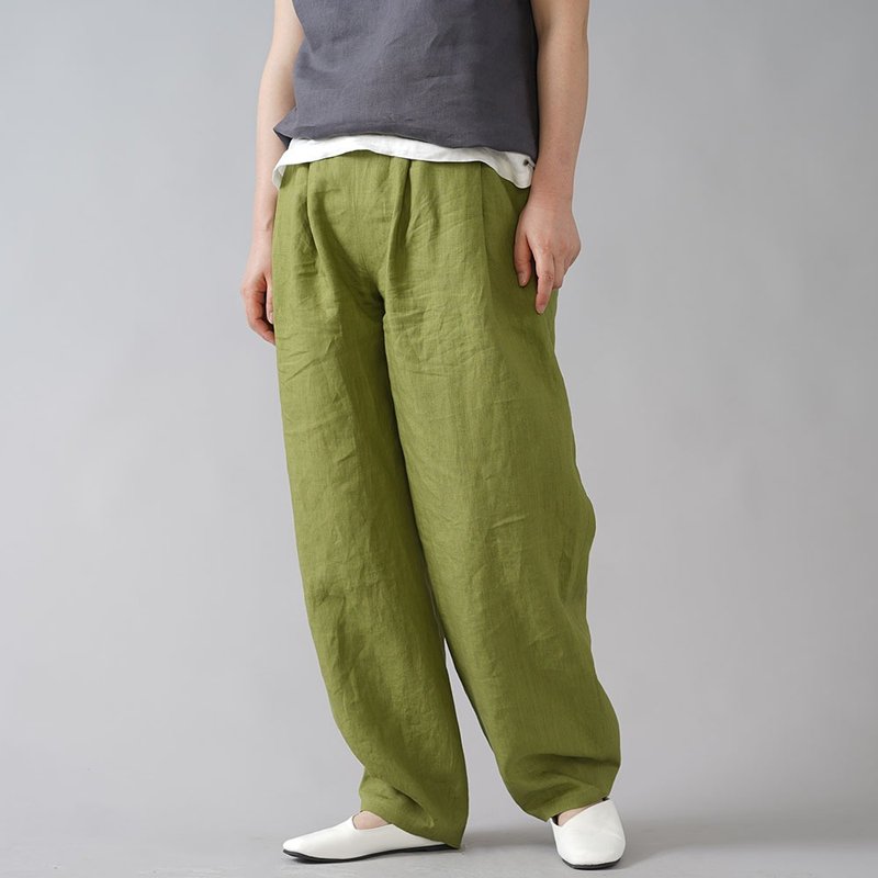 wafu - 亞麻褲子 Lightweight Linen Ball Pants / Moss Green b010i-kki1 - 女長褲 - 棉．麻 綠色