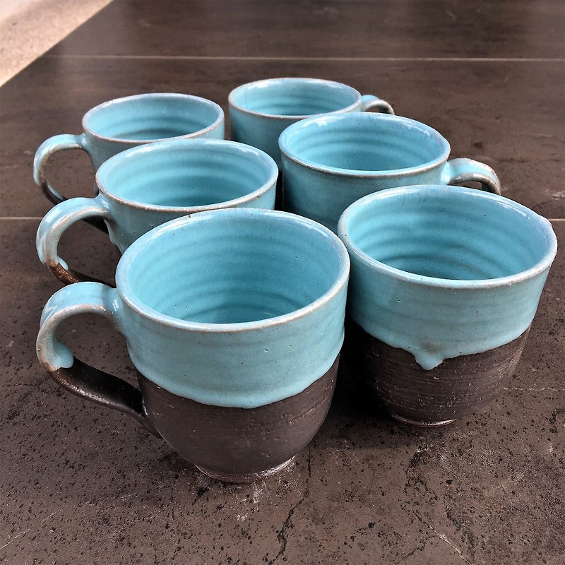 Robin Egg Blue Half Mug - แก้วมัค/แก้วกาแฟ - ดินเผา สีน้ำเงิน