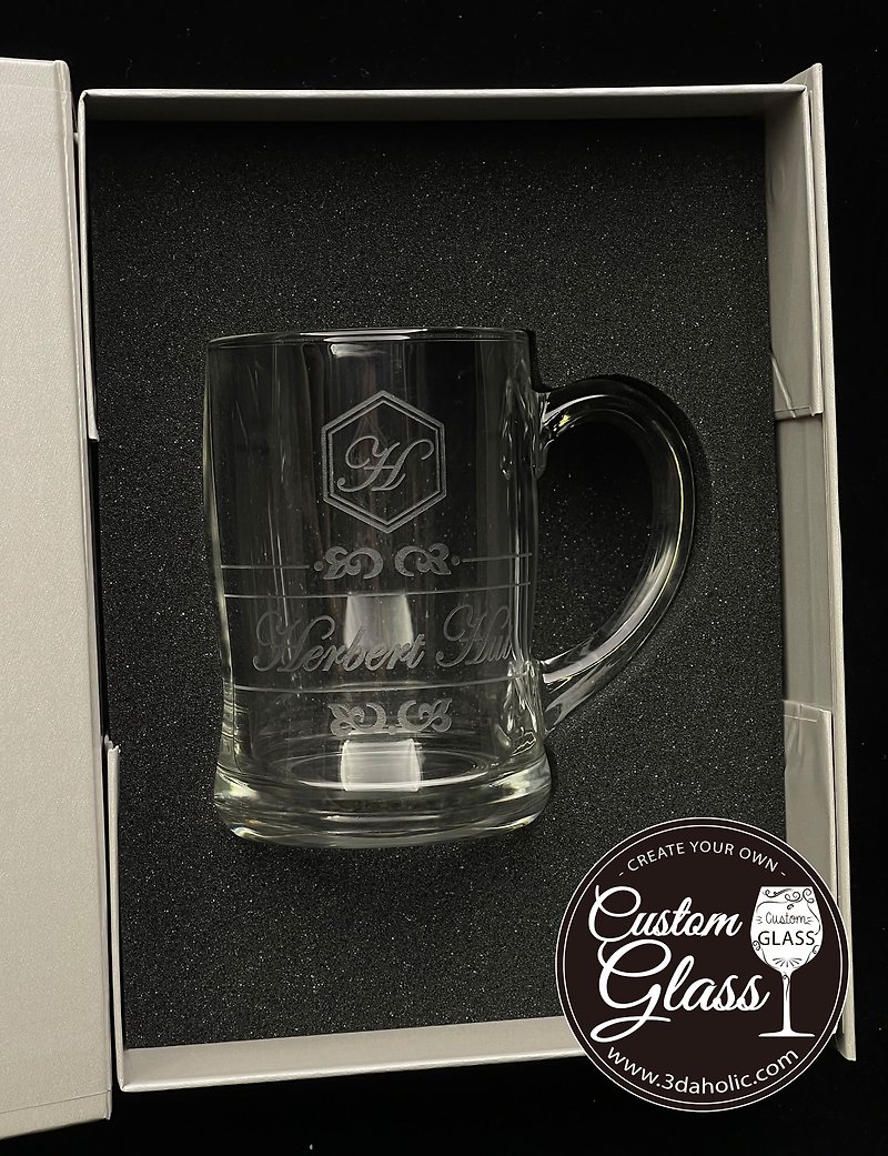 【客製化訂製】啤酒杯雕刻(一隻)連禮盒 – 心意字句/人名雕刻 - 酒杯/酒器 - 玻璃 透明