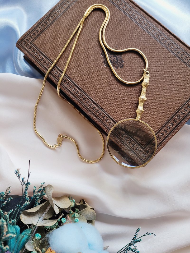 美國西洋古董飾品 / ACCESSOCRAFT放大鏡竹節金色手把項鍊 - 項鍊 - 其他金屬 