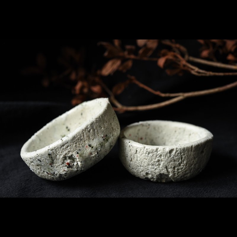 . Egg-White pottery melted snow ore texture sake cup/small teacup (two pieces) - Bar Glasses & Drinkware - Pottery 