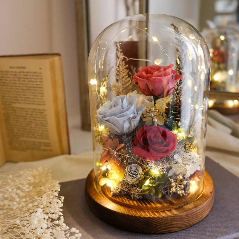 Glass bell jar/withering flowers/preserved flowers/dried flowers/winter/Christmas/Christmas gift - ตกแต่งต้นไม้ - พืช/ดอกไม้ สีแดง