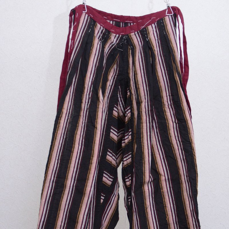 Monpe Pants Noragi Japanese Fabric Vintage Cotton Black Stripe Pattern - Women's Pants - Cotton & Hemp Multicolor