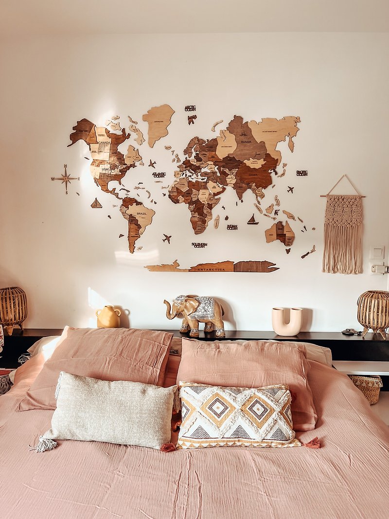 Enjoy The Wood, 5th Anniversary Gift For Husband, Wooden World Map Wall Art - Wall Décor - Wood 