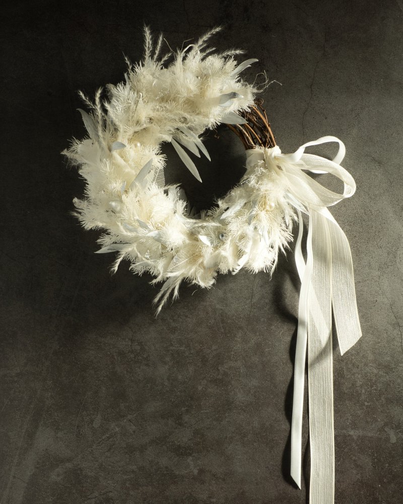 白羽聖誕系列 - 花圈 - 乾燥花/永生花 - 植物．花 白色