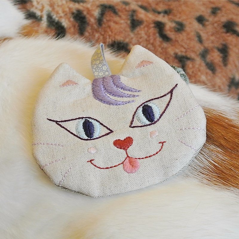 "Spit tongue small purple purple cat" coin purse - Coin Purses - Cotton & Hemp Purple