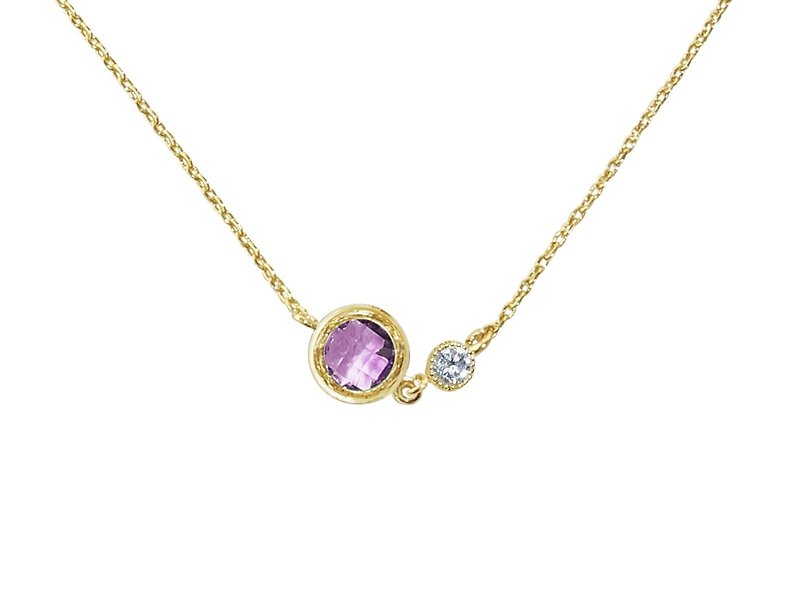 Edith & Jaz • Birthstone with CZ Collection - Amethyst Topaz Necklace (Feb) - Chokers - Gemstone Purple