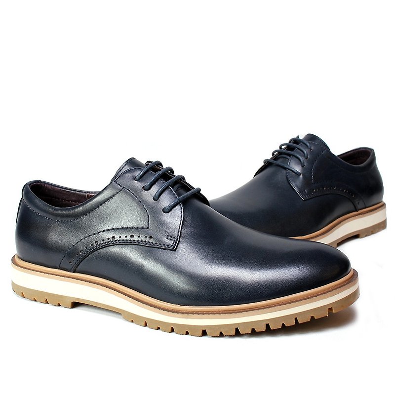 Sixlips British simple and elegant plain Derby casual shoes blue - Men's Casual Shoes - Genuine Leather Blue