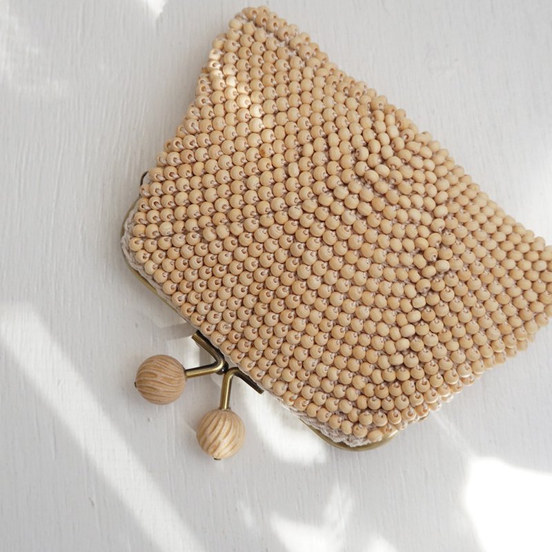 Ba-ba handmade Wood Beads crochet square pouch No.1804 - 化妝包/收納袋 - 木頭 咖啡色