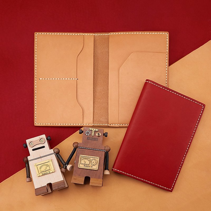 皮革 x 情侶專屬黃銅模具。手縫材料包護照套套裝C。SPS012 - 手機殼/手機套 - 真皮 紅色