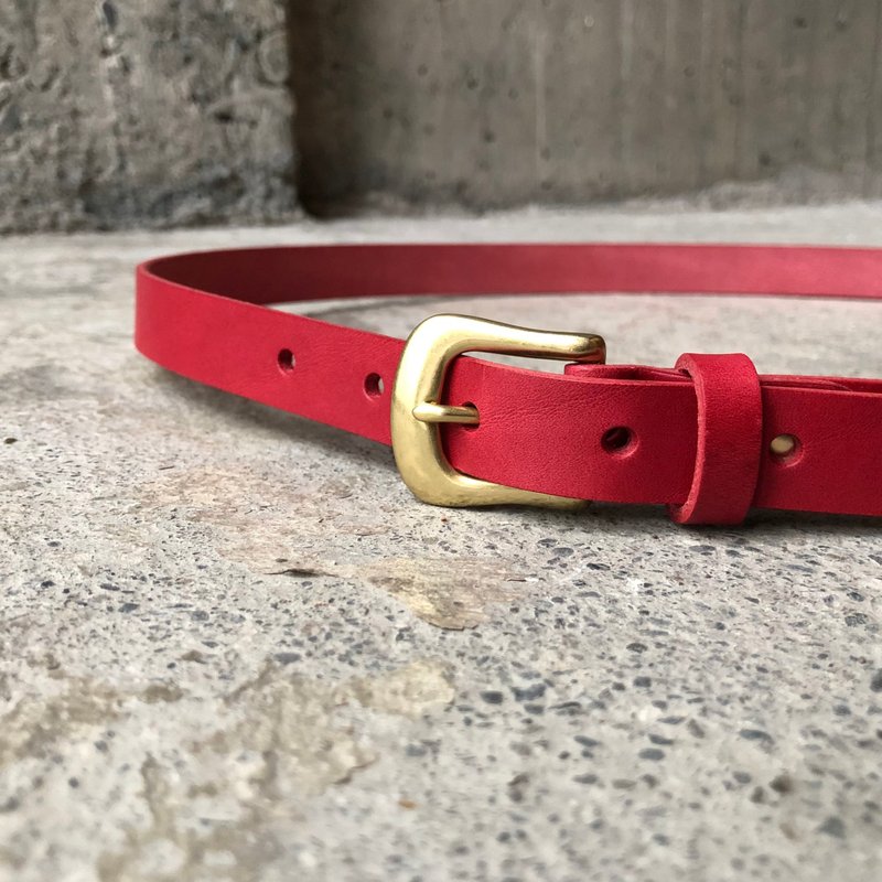 2cm wide thin version horseshoe head belt_ apple red [LBT Pro] - เข็มขัด - หนังแท้ สีแดง