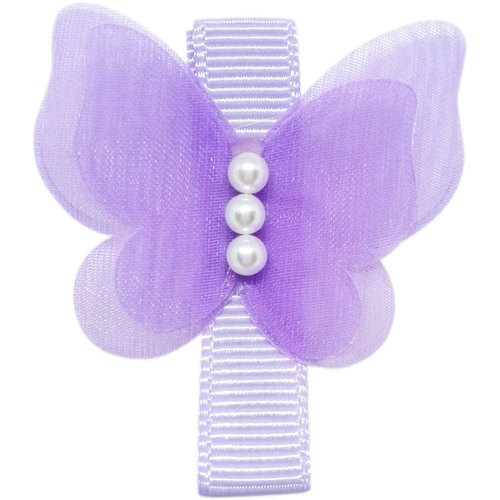 Cutie Bella 美好生活精品館 Cutie Bella 雪紡紗珍珠蝴蝶髮夾 全包布手工髮飾Butterfly-Lilac