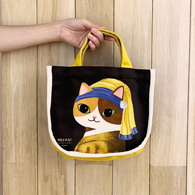 Meow Cat with a Pearl lunch tote - Handbags & Totes - Other Materials Black