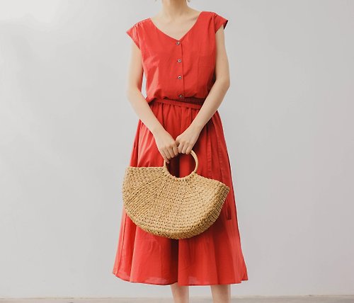 三良洋貨 法式復古 少女文藝 慵懶隨性寬鬆棉質洋裝