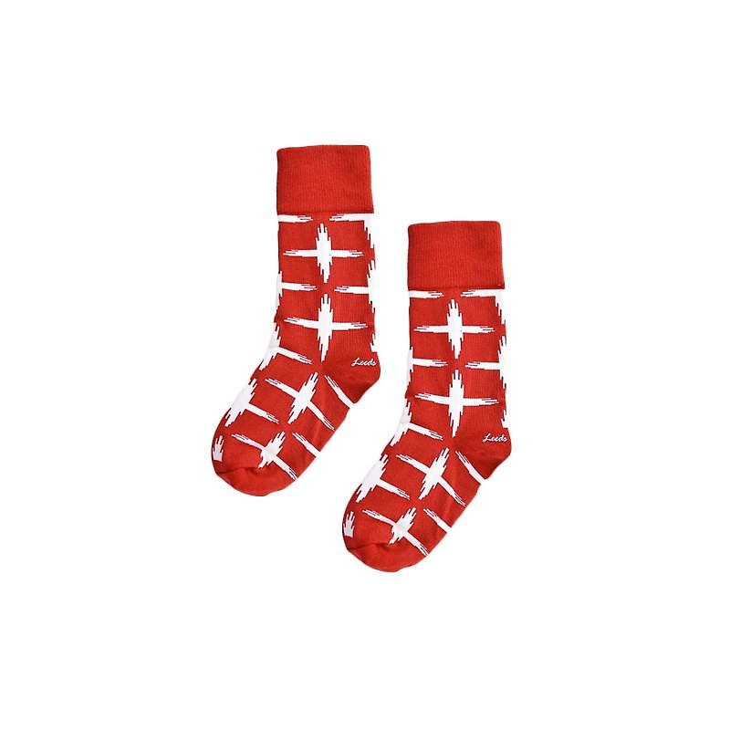 英倫風童襪 - Tramway 十字樣式、復古簡約、紅色襪子 - 其他 - 棉．麻 紅色