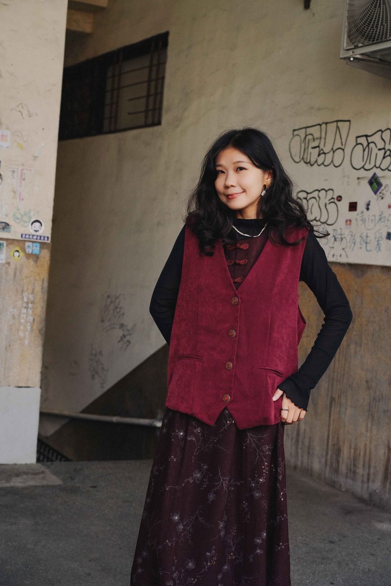 Vintage 古着 ベスト ヴィンテージベスト エレガントなダークレッドベスト | 純情百貨行 - ベスト - その他の素材 レッド