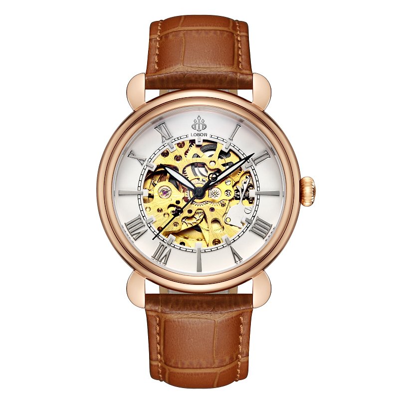 [4色オプション] LOBOR Cosmopolitanシリーズ 40mm レトロ中空機械式時計 - 腕時計 ユニセックス - 防水素材 ゴールド