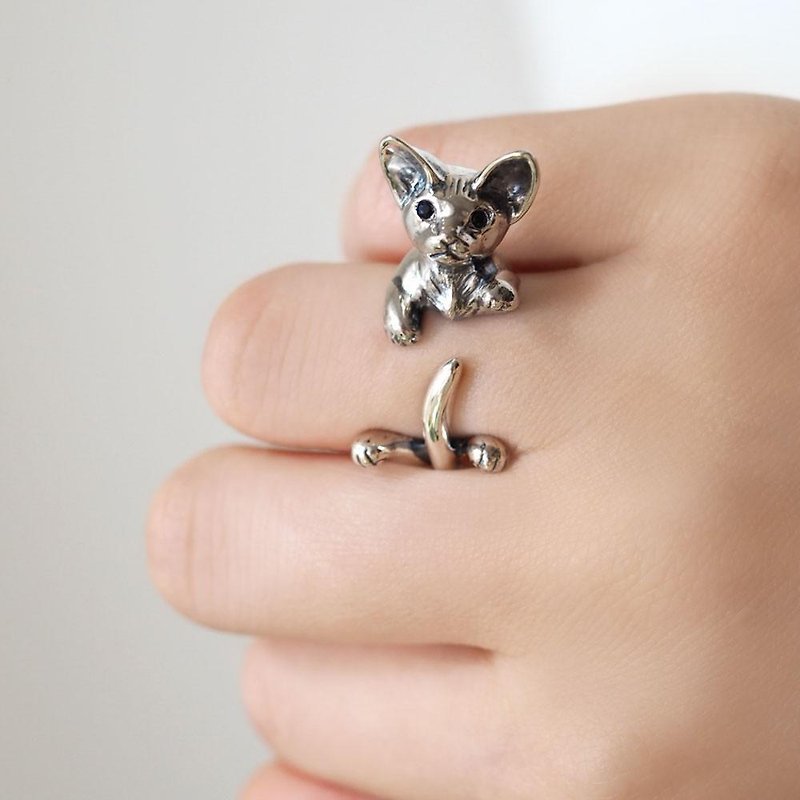 デボンレックス 猫リング サファイア - 戒指 - 純銀 銀色