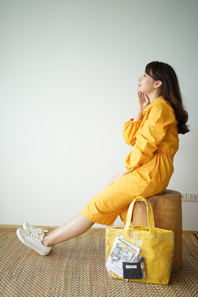 TONGMUAN 洋裝 - 黃色 - 洋裝/連身裙 - 棉．麻 黃色
