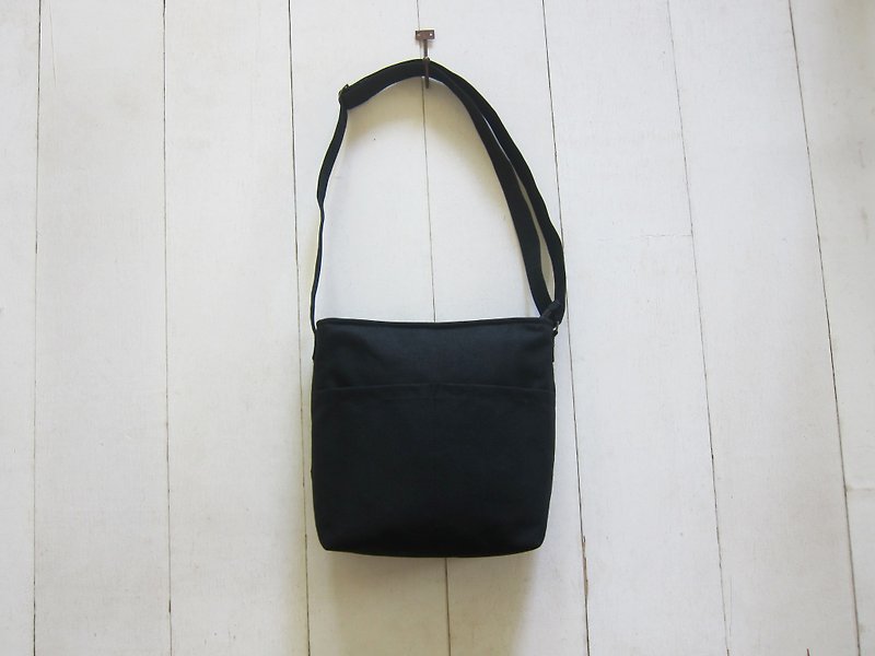 Cross Shoulder Bag Series-Medium Black + Blue Grey - Messenger Bags & Sling Bags - Other Materials Black