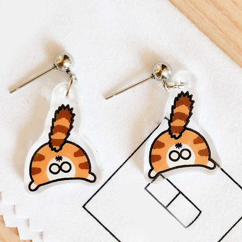 Anti-allergic ear acupuncture for tabby cats / earrings and Clip-On(fried hair style) Cats Earring Meow! - ต่างหู - วัสดุกันนำ้ สีเหลือง
