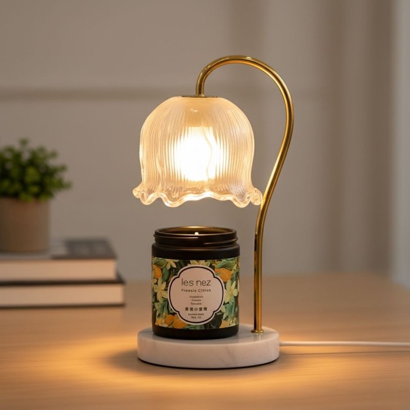 【Les nez Scented Nose】Large Lily of the Valley Marble Melting Wax Lamp (Timer Version with Adjustable Brightness) - เทียน/เชิงเทียน - วัสดุอื่นๆ ขาว
