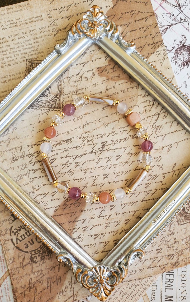 The flow of heart-orange moonstone/white crystal/fritillary/white agate/Madagascar rose quartz - Bracelets - Crystal Multicolor