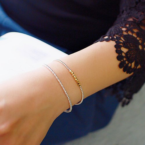 雪国スターリングシルバー ビーズ ブレスレット 2グループ入り