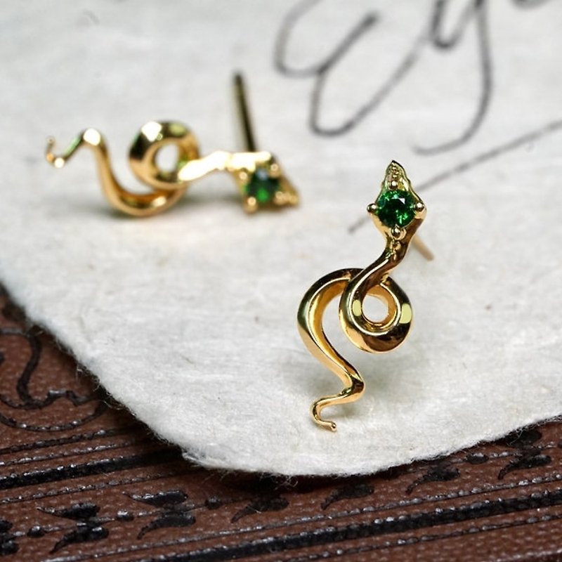 18K Tsavorite snake earrings (sold in pairs) - Earrings & Clip-ons - Precious Metals Gold