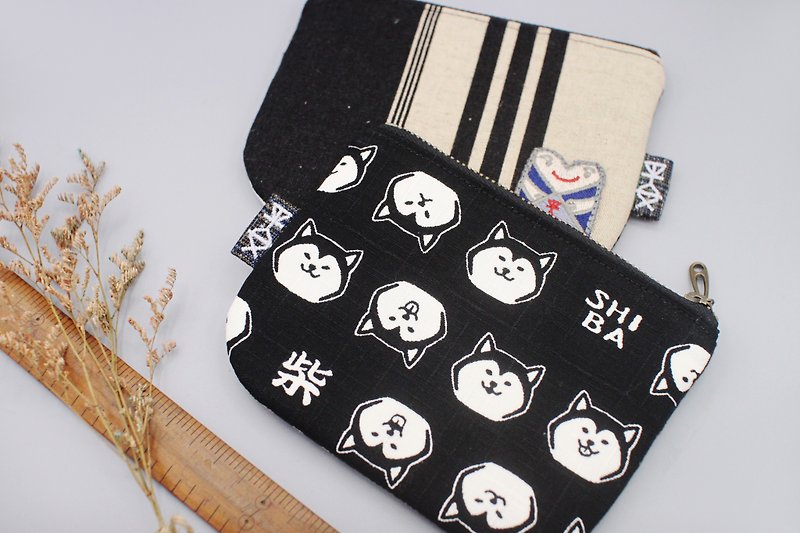 Out of print - Ping An Xiao Le Bao - Black and White Shiba Inu, Handle Cotton, Small Wallet, Neutral - Wallets - Cotton & Hemp Black