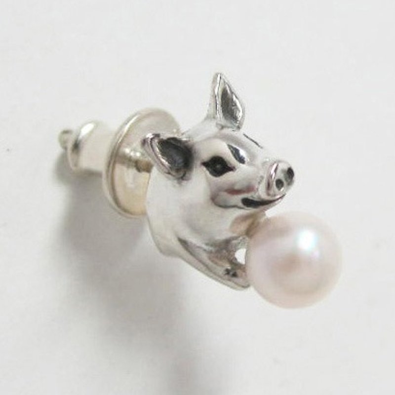 Pearl to pig PIERCE - Earrings & Clip-ons - Other Metals Gray