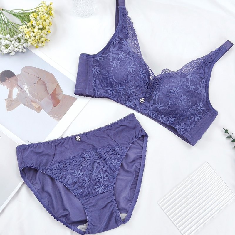 Pink Lady Wireless C Cup Gloomy Leaf Shadow Uniform Thin Lining Concentrated Covering Single Piece Underwear - Women's Underwear - Other Man-Made Fibers Blue