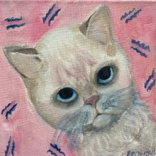 油絵　マミ　幸せを呼ぶピンク色の猫 Jかあちゃんの猫絵Gallery | @sasame0104 さんの⁡ ⁡⁡ ⁡つぶ