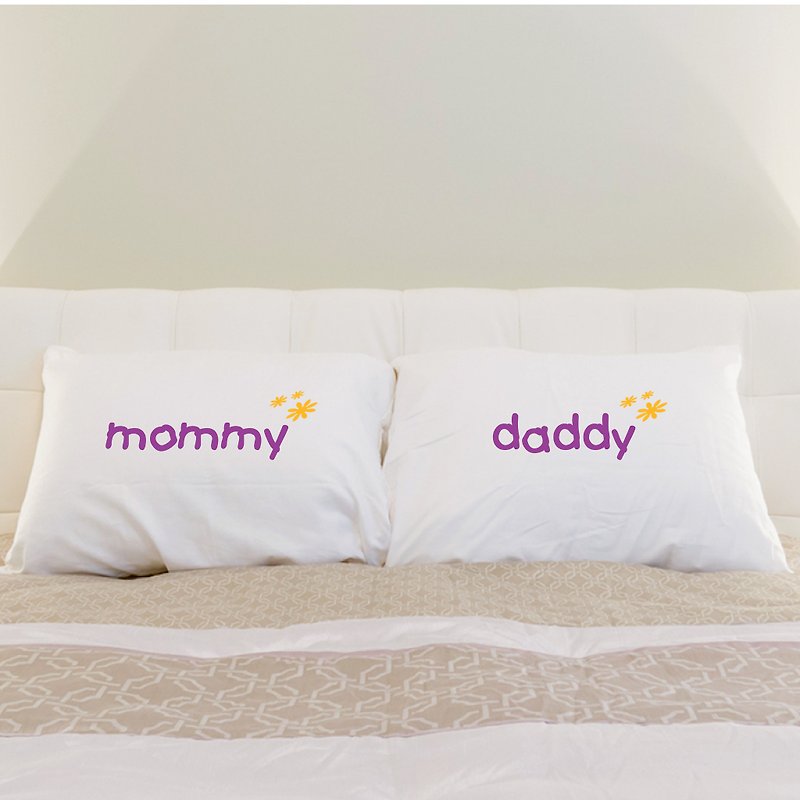 パパとママのカップル枕カバー（2枚セット） - 寝具 - その他の素材 ホワイト