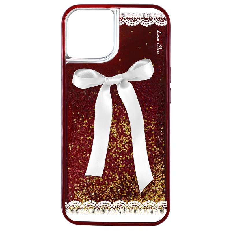 Red velvet quicksand silk bow iPhone 15 14 13 Pro Max anti-fall mobile phone case - เคส/ซองมือถือ - วัสดุอีโค สีดำ